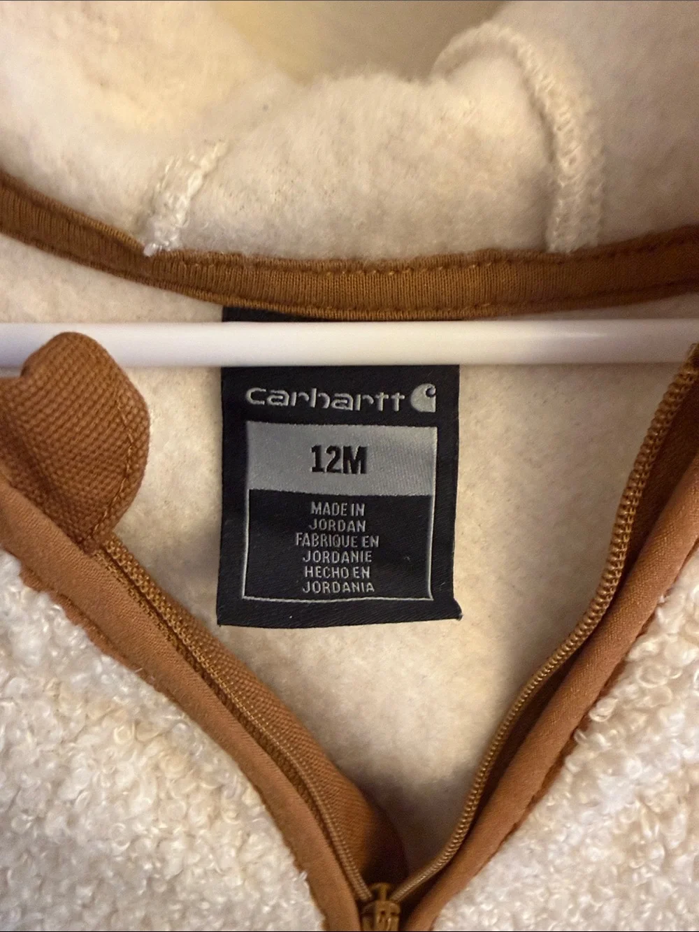 Carhartt Cream Sherpa Hooded One-Piece with Brown Pocket Trim